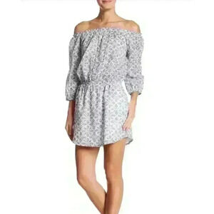 Paige clover print off the shoulder summer gathered floral dress with buttons